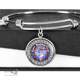 Rutherford Crest Clan Scotland Tartan Plaid Charm Circle Bangle Bracelet Jewelry Gift For Women