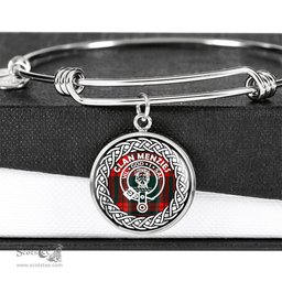 Menzies Crest Clan Scotland Tartan Plaid Charm Circle Bangle Bracelet Jewelry Gift For Women