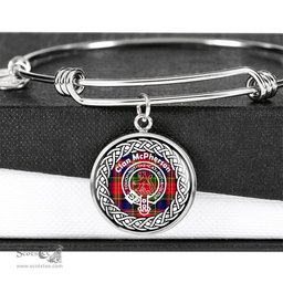 McPherson Crest Clan Scotland Tartan Plaid Charm Circle Bangle Bracelet Jewelry Gift For Women