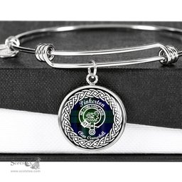 Pinkerton Crest Clan Scotland Tartan Plaid Charm Circle Bangle Bracelet Jewelry Gift For Women