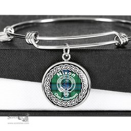 Nixon Crest Clan Scotland Tartan Plaid Charm Circle Bangle Bracelet Jewelry Gift For Women