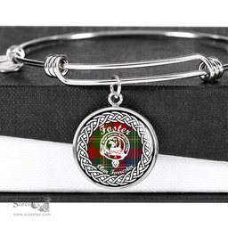Foster Crest Clan Scotland Tartan Plaid Charm Circle Bangle Bracelet Jewelry Gift For Women