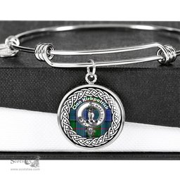 Kirkpatrick Old Crest Clan Scotland Tartan Plaid Charm Circle Bangle Bracelet Jewelry Gift For Women