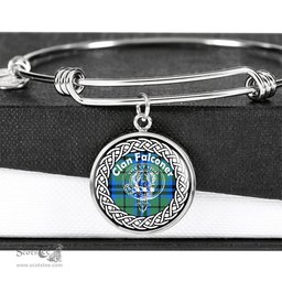 Falconer Crest Clan Scotland Tartan Plaid Charm Circle Bangle Bracelet Jewelry Gift For Women