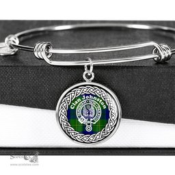 Johnston Crest Clan Scotland Tartan Plaid Charm Circle Bangle Bracelet Jewelry Gift For Women