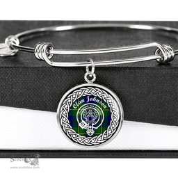 Johnson Crest Clan Scotland Tartan Plaid Charm Circle Bangle Bracelet Jewelry Gift For Women