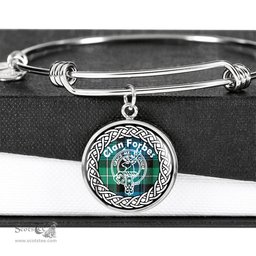 Forbes Crest Clan Scotland Tartan Plaid Charm Circle Bangle Bracelet Jewelry Gift For Women