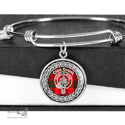 Grant Crest Clan Scotland Tartan Plaid Charm Circle Bangle Bracelet Jewelry Gift For Women