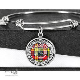 Gibson Crest Clan Scotland Tartan Plaid Charm Circle Bangle Bracelet Jewelry Gift For Women