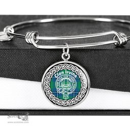 Irvine Crest Clan Scotland Tartan Plaid Charm Circle Bangle Bracelet Jewelry Gift For Women
