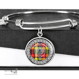 Buchanan Crest Clan Scotland Tartan Plaid Charm Circle Bangle Bracelet Jewelry Gift For Women