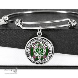 Gray Crest Clan Scotland Tartan Plaid Charm Circle Bangle Bracelet Jewelry Gift For Women