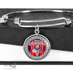 Hamilton Crest Clan Scotland Tartan Plaid Charm Circle Bangle Bracelet Jewelry Gift For Women