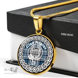 Napier Tartan Crest Clan Scotland Tartan Plaid Circle Pendant Necklace Jewelry Gift For Women