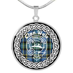 Weir Tartan Crest Clan Scotland Tartan Plaid Circle Pendant Necklace Jewelry Gift For Women