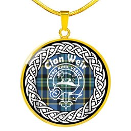 Weir Tartan Crest Clan Scotland Tartan Plaid Circle Pendant Necklace Jewelry Gift For Women