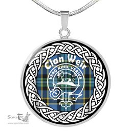 Weir Tartan Crest Clan Scotland Tartan Plaid Circle Pendant Necklace Jewelry Gift For Women
