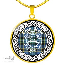 Weir Tartan Crest Clan Scotland Tartan Plaid Circle Pendant Necklace Jewelry Gift For Women