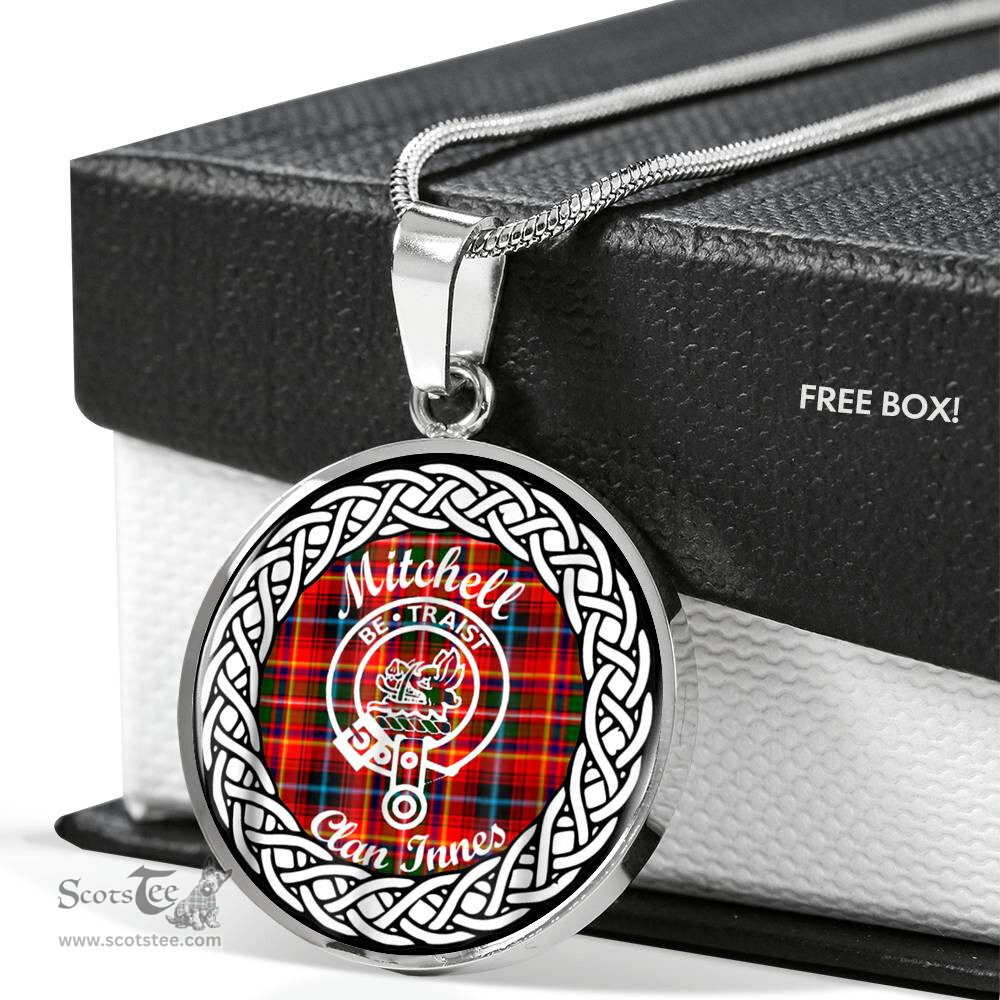 Mitchell Tartan Crest Clan Scotland Tartan Plaid Circle Pendant Necklace Jewelry Gift For Women