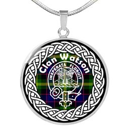 Watson Tartan Crest Clan Scotland Tartan Plaid Circle Pendant Necklace Jewelry Gift For Women