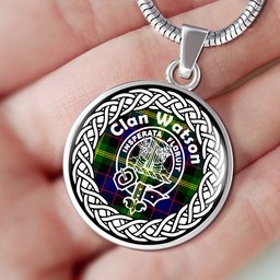 Watson Tartan Crest Clan Scotland Tartan Plaid Circle Pendant Necklace Jewelry Gift For Women