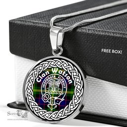 Watson Tartan Crest Clan Scotland Tartan Plaid Circle Pendant Necklace Jewelry Gift For Women