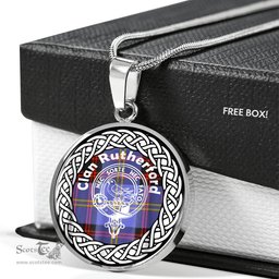 Rutherford Tartan Crest Clan Scotland Tartan Plaid Circle Pendant Necklace Jewelry Gift For Women
