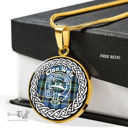Weir Tartan Crest Clan Scotland Tartan Plaid Circle Pendant Necklace Jewelry Gift For Women
