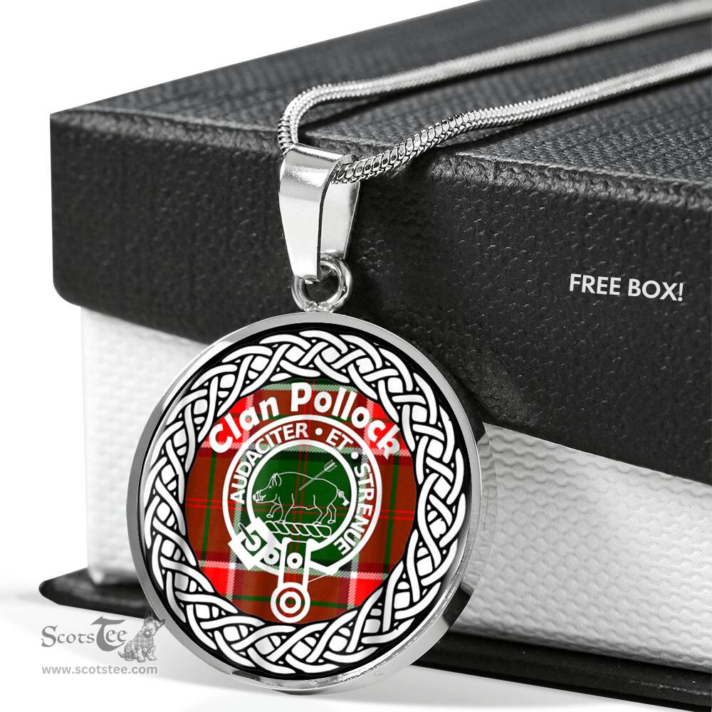 Pollock Tartan Crest Clan Scotland Tartan Plaid Circle Pendant Necklace Jewelry Gift For Women