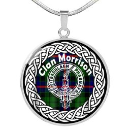 Morrison Tartan Crest Clan Scotland Tartan Plaid Circle Pendant Necklace Jewelry Gift For Women