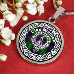 Morrison Tartan Crest Clan Scotland Tartan Plaid Circle Pendant Necklace Jewelry Gift For Women