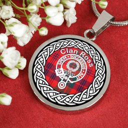 Ross Tartan Crest Clan Scotland Tartan Plaid Circle Pendant Necklace Jewelry Gift For Women