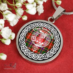Somerville Tartan Crest Clan Scotland Tartan Plaid Circle Pendant Necklace Jewelry Gift For Women