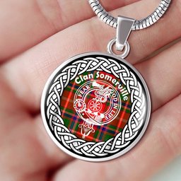 Somerville Tartan Crest Clan Scotland Tartan Plaid Circle Pendant Necklace Jewelry Gift For Women