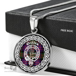 Gillis Tartan Crest Clan Scotland Tartan Plaid Circle Pendant Necklace Jewelry Gift For Women