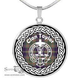 Taylor Tartan Crest Clan Scotland Tartan Plaid Circle Pendant Necklace Jewelry Gift For Women
