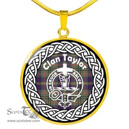 Taylor Tartan Crest Clan Scotland Tartan Plaid Circle Pendant Necklace Jewelry Gift For Women