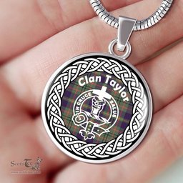 Taylor Tartan Crest Clan Scotland Tartan Plaid Circle Pendant Necklace Jewelry Gift For Women