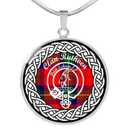 Ruthven Tartan Crest Clan Scotland Tartan Plaid Circle Pendant Necklace Jewelry Gift For Women