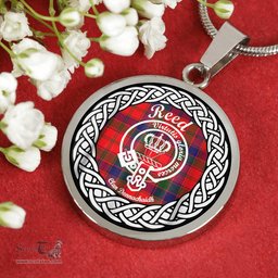 Reed Tartan Crest Clan Scotland Tartan Plaid Circle Pendant Necklace Jewelry Gift For Women