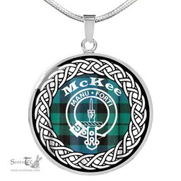 McKee Tartan Crest Clan Scotland Tartan Plaid Circle Pendant Necklace Jewelry Gift For Women