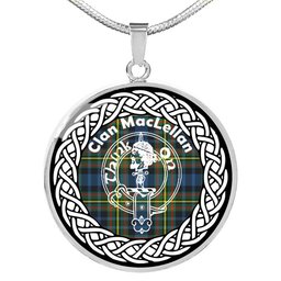MacLellan Tartan Crest Clan Scotland Tartan Plaid Circle Pendant Necklace Jewelry Gift For Women