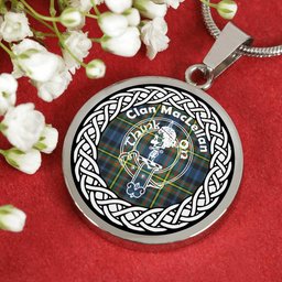MacLellan Tartan Crest Clan Scotland Tartan Plaid Circle Pendant Necklace Jewelry Gift For Women