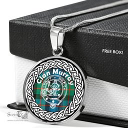 Murray Tartan Crest Clan Scotland Tartan Plaid Circle Pendant Necklace Jewelry Gift For Women
