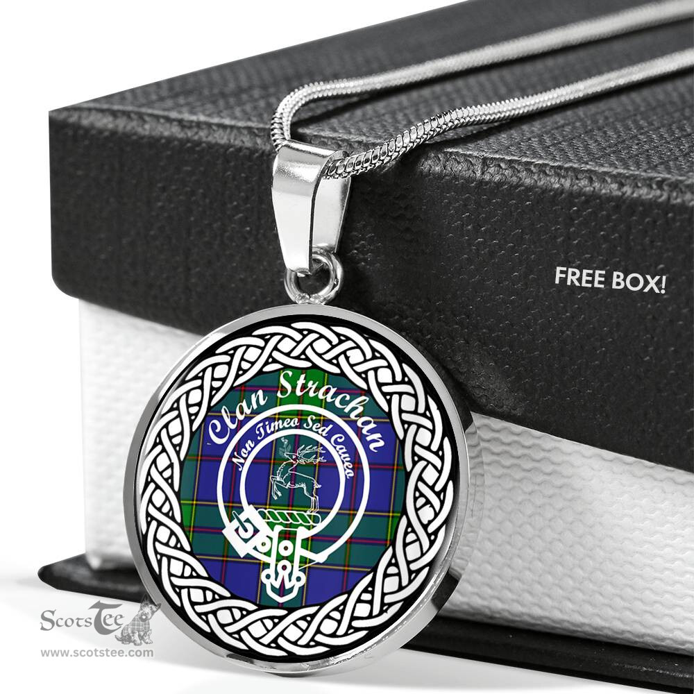 Strachan Tartan Crest Clan Scotland Tartan Plaid Circle Pendant Necklace Jewelry Gift For Women