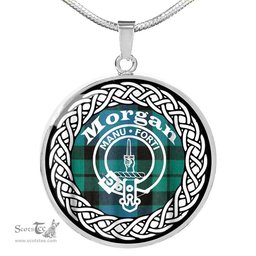 Morgan Tartan Crest Clan Scotland Tartan Plaid Circle Pendant Necklace Jewelry Gift For Women