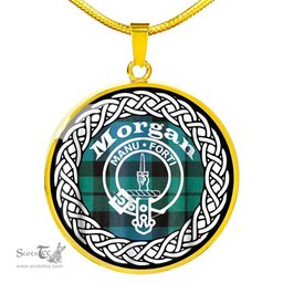 Morgan Tartan Crest Clan Scotland Tartan Plaid Circle Pendant Necklace Jewelry Gift For Women