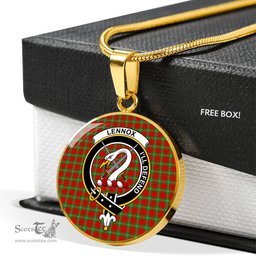 Lennox Tartan Crest Clan Scotland Tartan Plaid Circle Pendant Necklace Jewelry Gift For Women