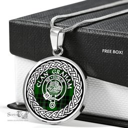 Graham Tartan Crest Clan Scotland Tartan Plaid Circle Pendant Necklace Jewelry Gift For Women