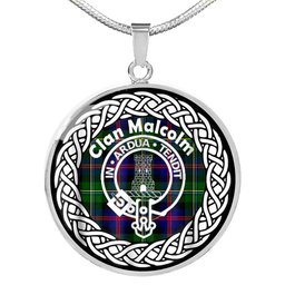 Malcolm Tartan Crest Clan Scotland Tartan Plaid Circle Pendant Necklace Jewelry Gift For Women